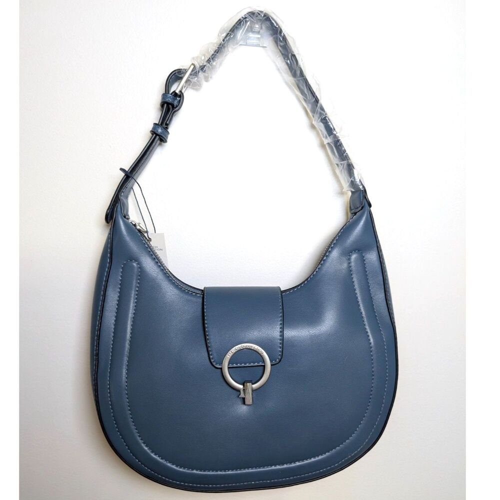 French Connection Hobo Bag Blue Ring Closure NWT Zip Flap Legion Blue - Picture 2 of 6